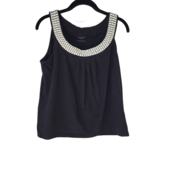 Talbots Black Tank Top with Beaded Neckline - Picture 1 of 3
